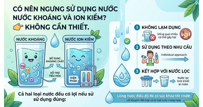 Có nên ngừng sử dụng nước khoáng và nước ion kiềm